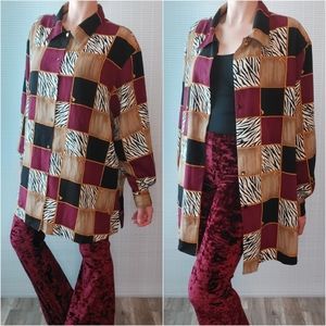 Vintage 80s Animal Print Gold Rope Baroque Button Up Blouse XL